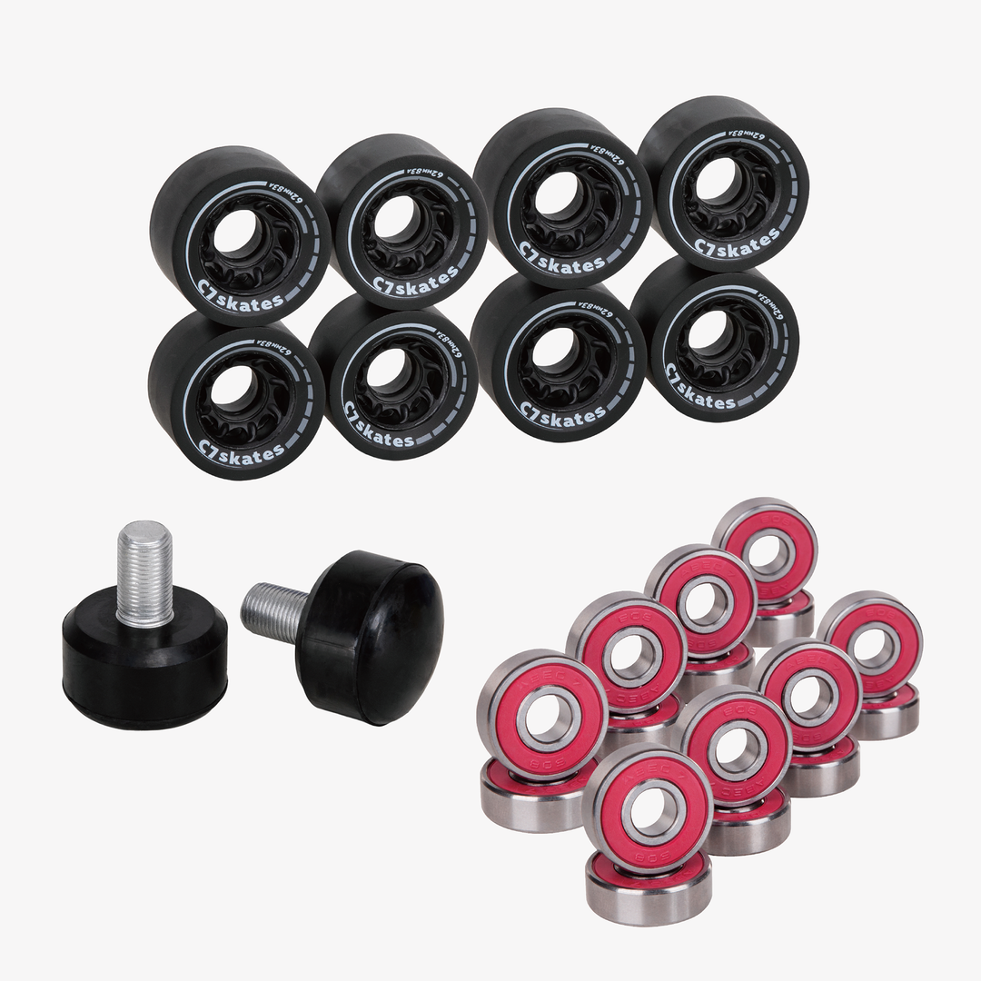 Roller Skate Wheels and Stoppers Combo - Black