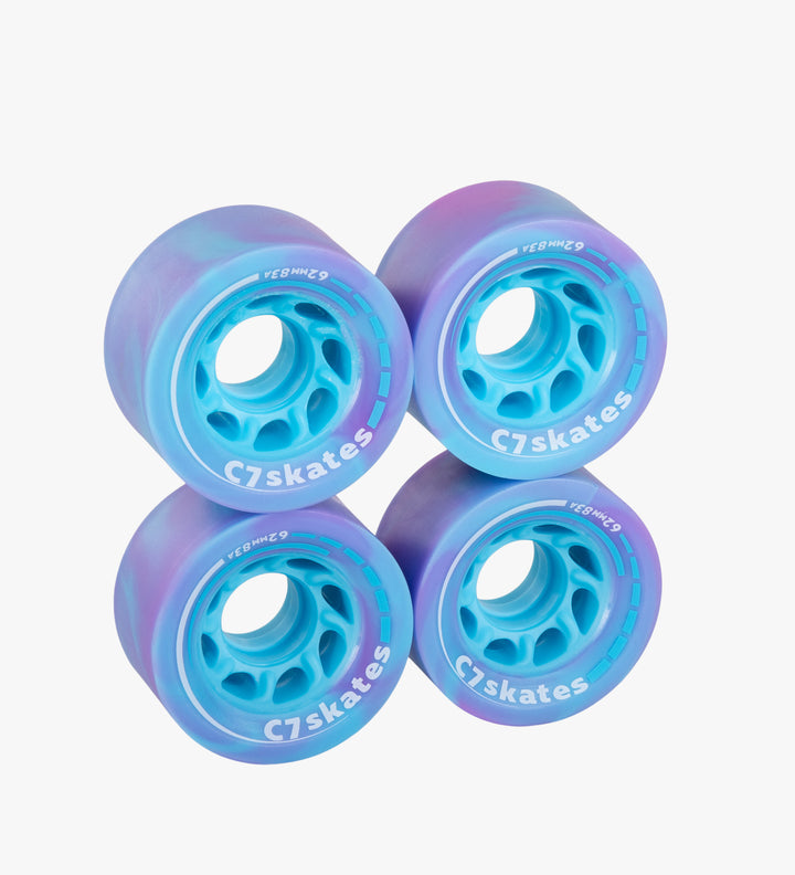 C7skates Twilight Swirl purple blue 62mm roller skate wheels made from durable 83A polyurethane
