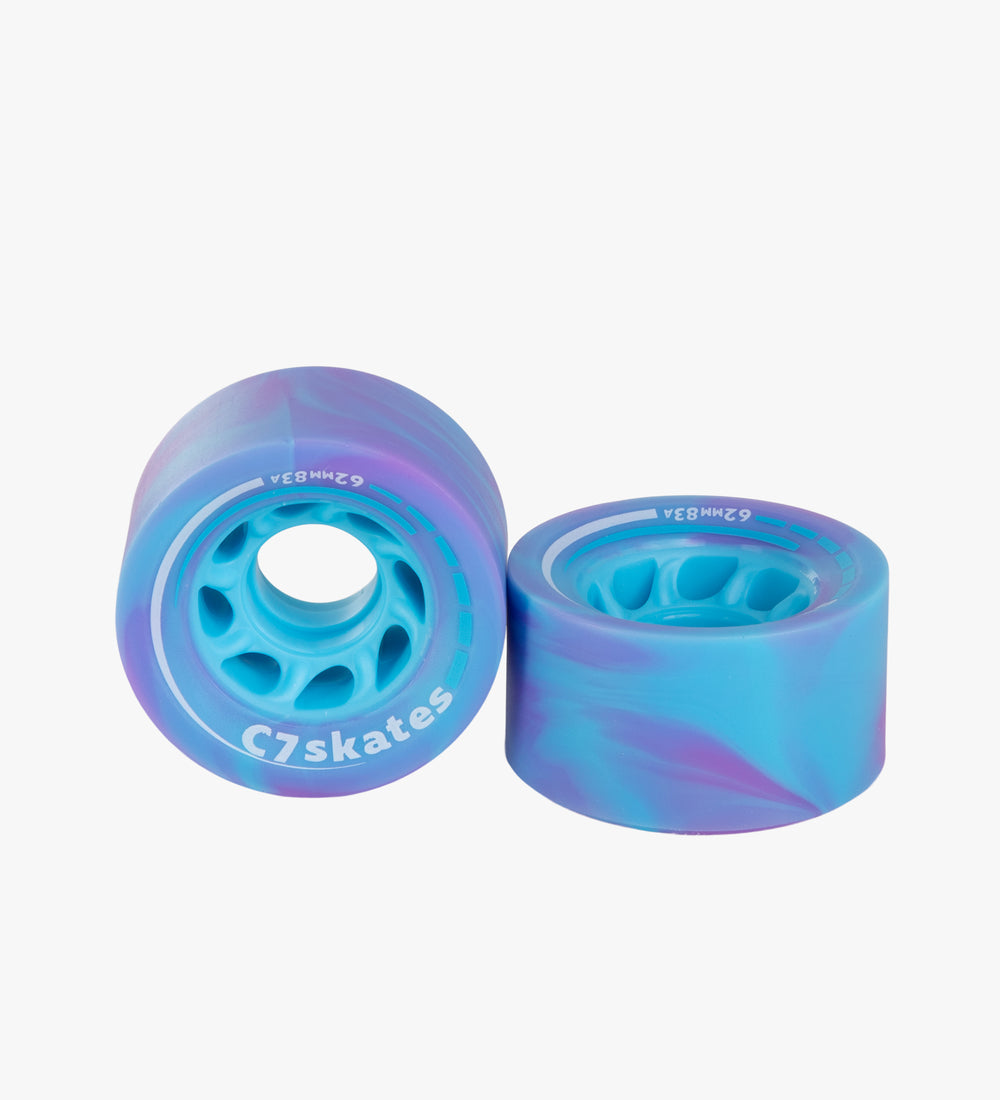 C7skates Twilight Swirl purple blue 62mm roller skate wheels made from durable 83A polyurethane 