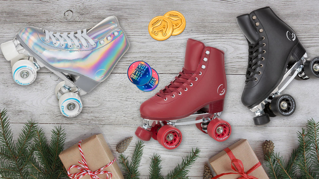 c7skates Roll into the Holidays: Skate (S)quad 2021 Gift Guide  roller skates quad quads gift for girls women kids men skater skating derby roller rink pink black yellow red holographic checkers toe stops 62mm wheels