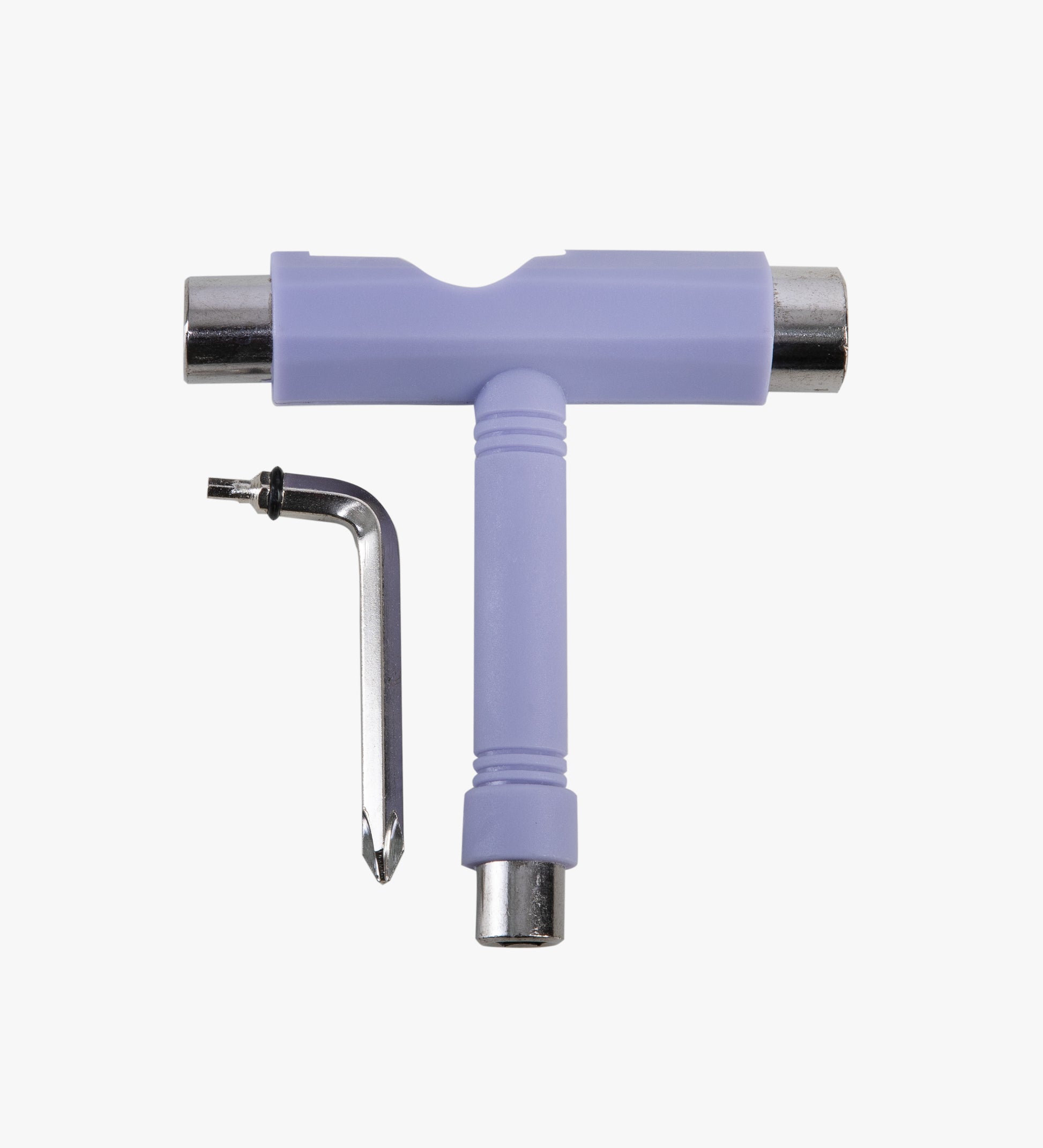 purple T-shaped tool on a white background