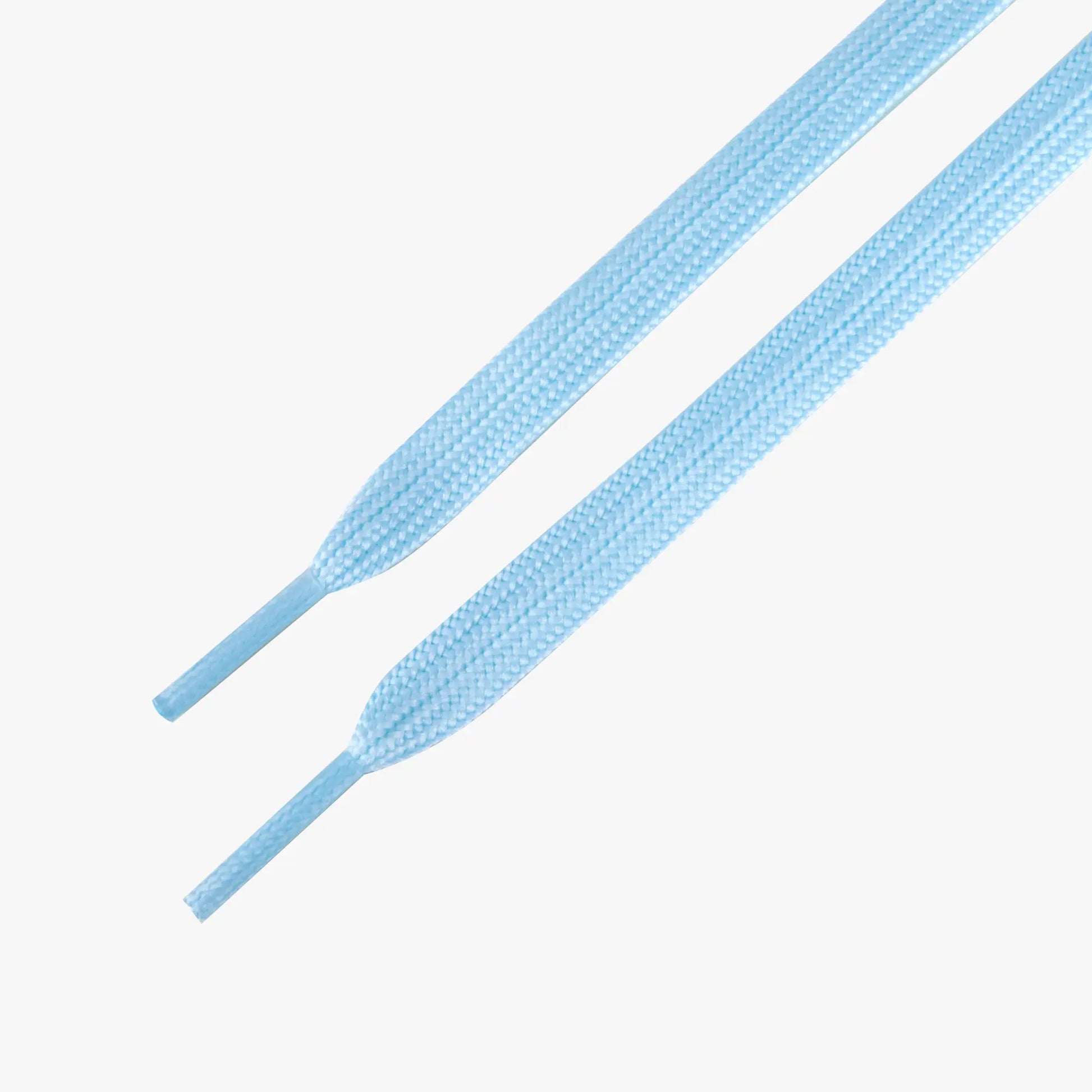 Light blue shoelaces on a white background