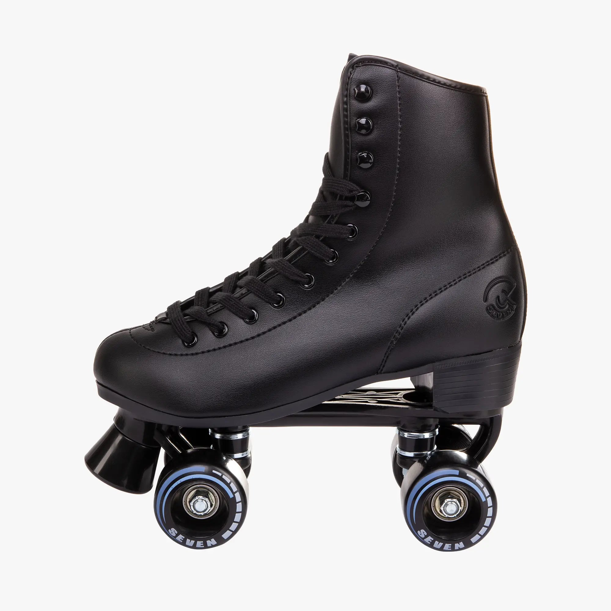 Black roller skate on a white background