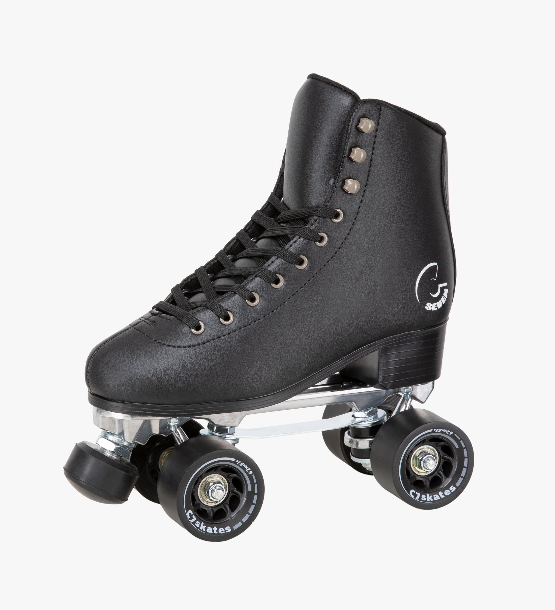 Black roller skate with visible brand logo on a white background