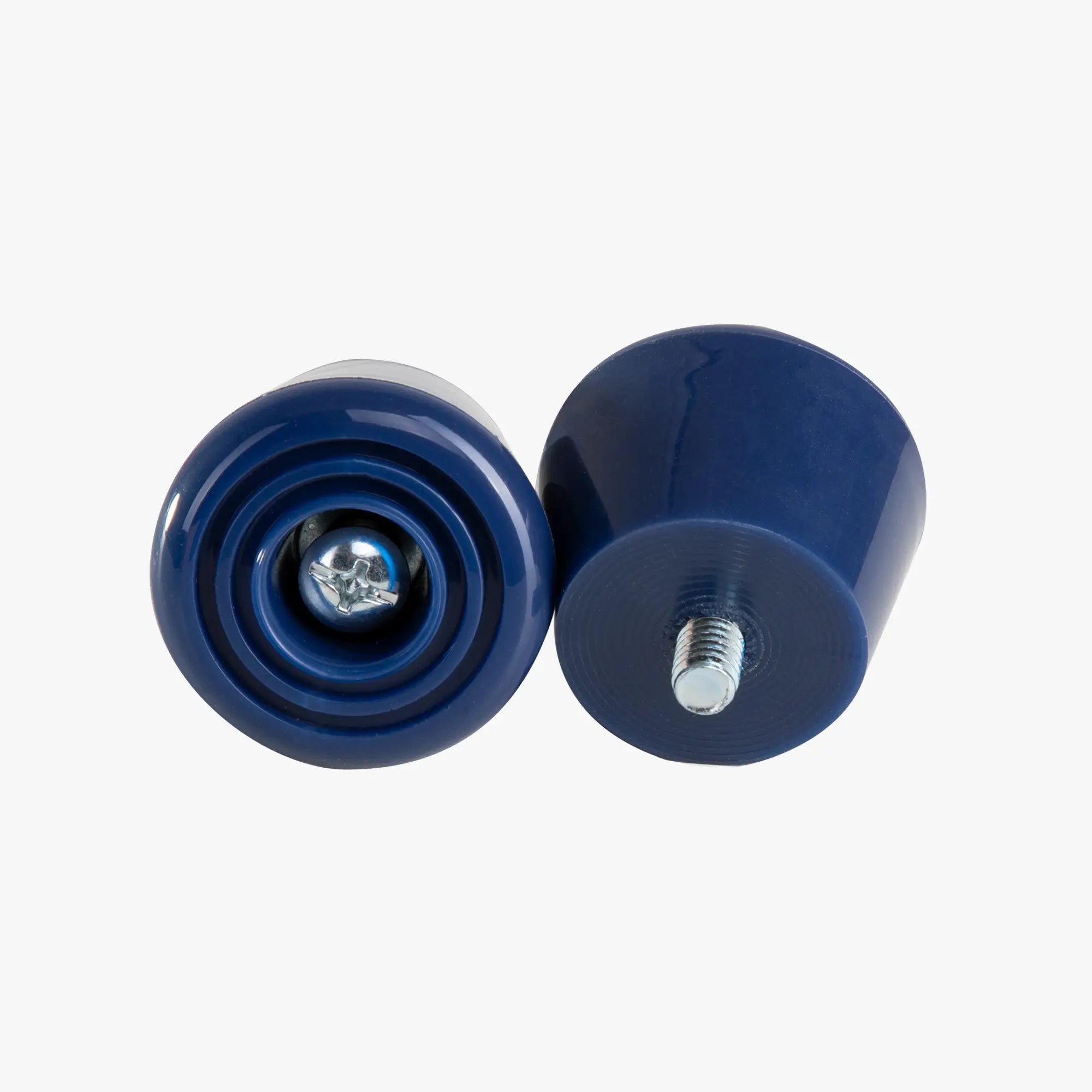 Two blue stoppers on a white background