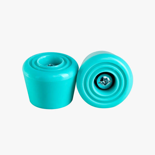 Two turquoise stoppers on a white background