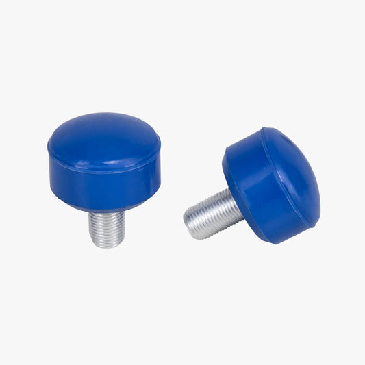 Two blue stoppers on a white background