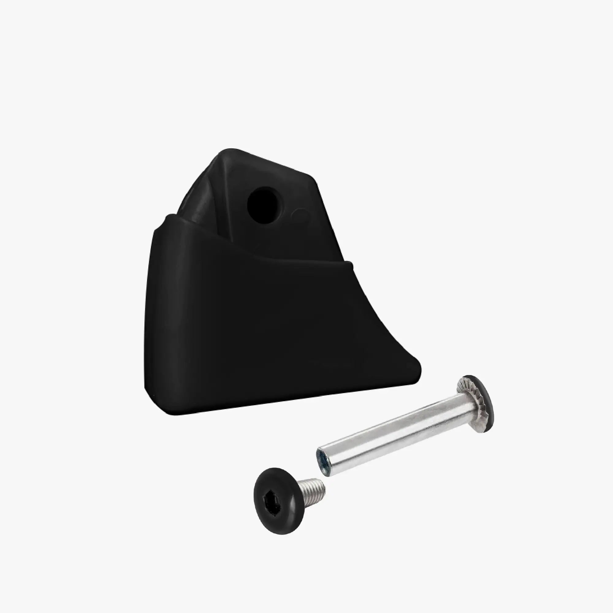 Black triangular bracket with a screw on a white background