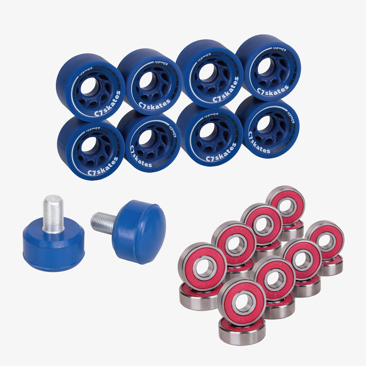 Roller Skate Wheels and Stoppers Combo - Blue