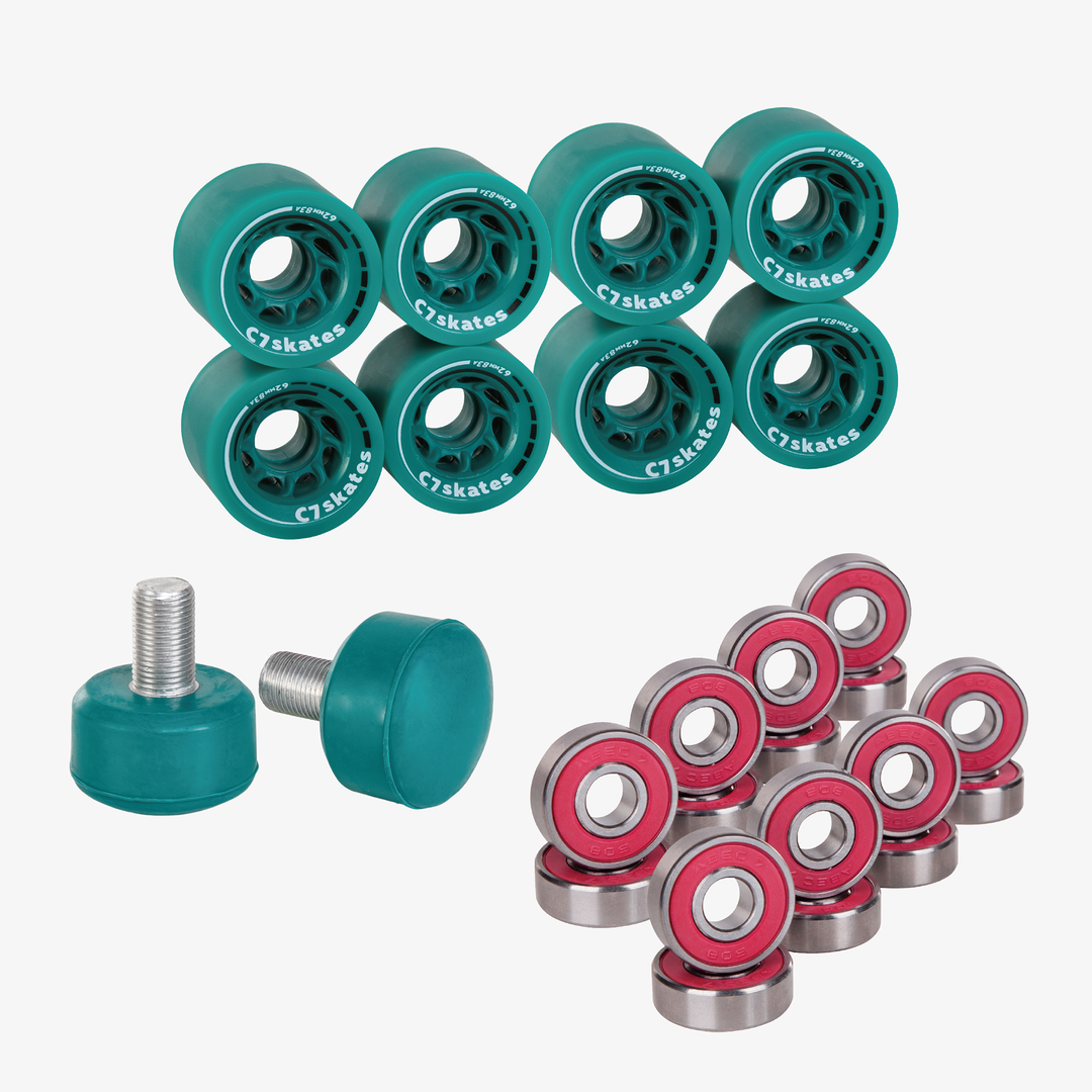 Roller Skate Wheels and Stoppers Combo - Green
