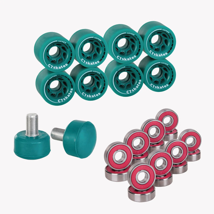 Roller Skate Wheels and Stoppers Combo - Green