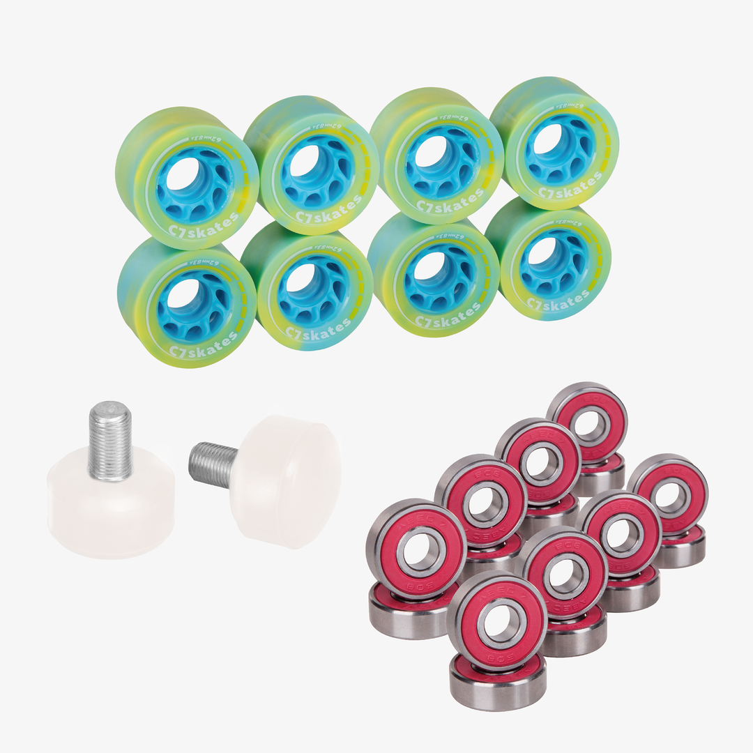 Roller Skate Wheels and Stoppers Combo - Lucid Green