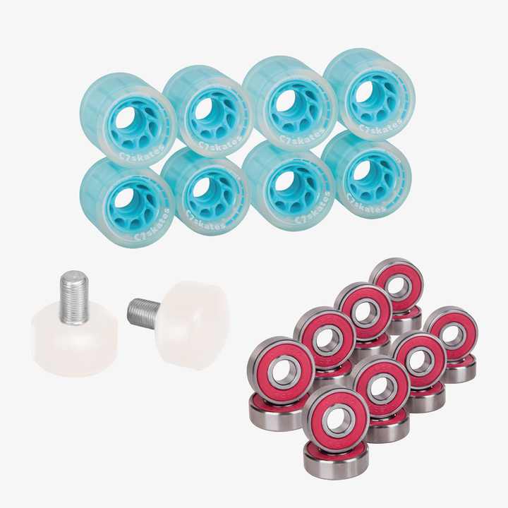 Roller Skate Wheels and Stoppers Combo - Powder Blue