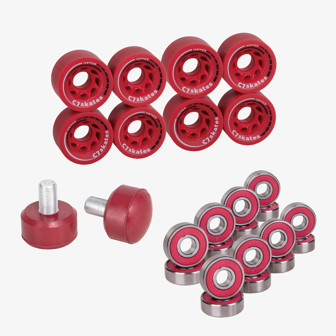 Roller Skate Wheels and Stoppers Combo - Red
