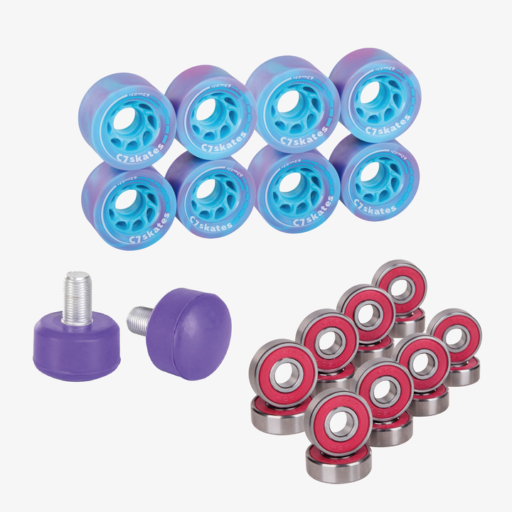 Roller Skate Wheels and Stoppers Combo - Twilight Purple