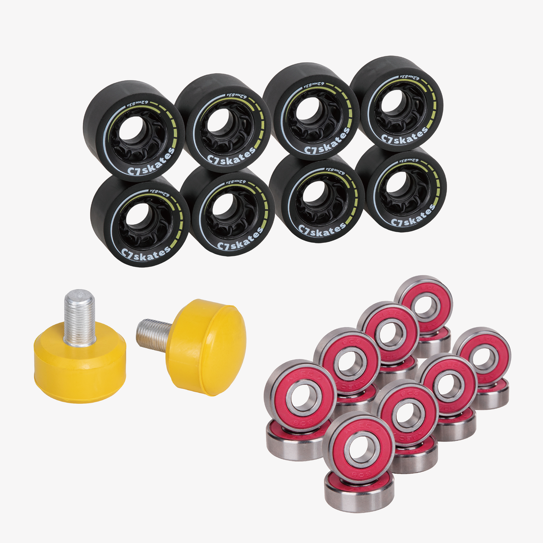 Roller Skate Wheels and Stoppers Combo - Yellow