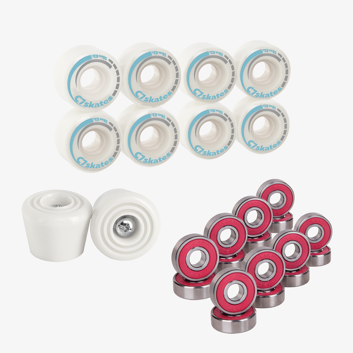 Roller Skate Wheels, Stoppers, Bearings Combo - Silver
