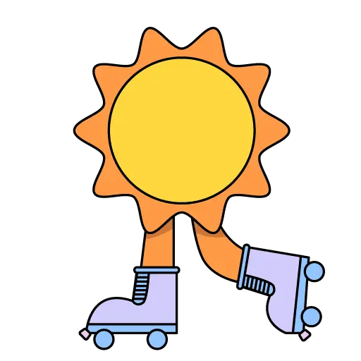 Sun with roller skates on a white background