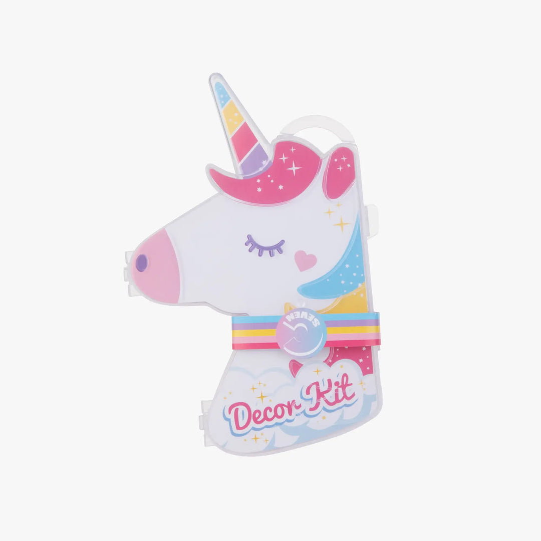 Unicorn-shaped decoration kit on a white background