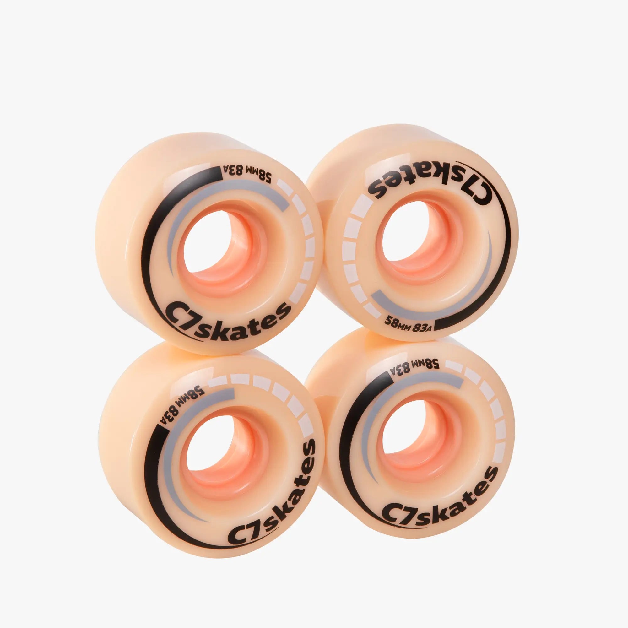 Four C7skates wheels on a white background