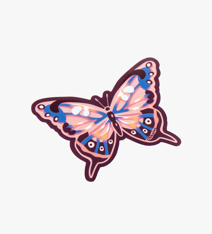 C7skates butterfly decorative sticker with moody mauve, peach and blue details: 3 x 2.39-inches in a matte finish print. 
