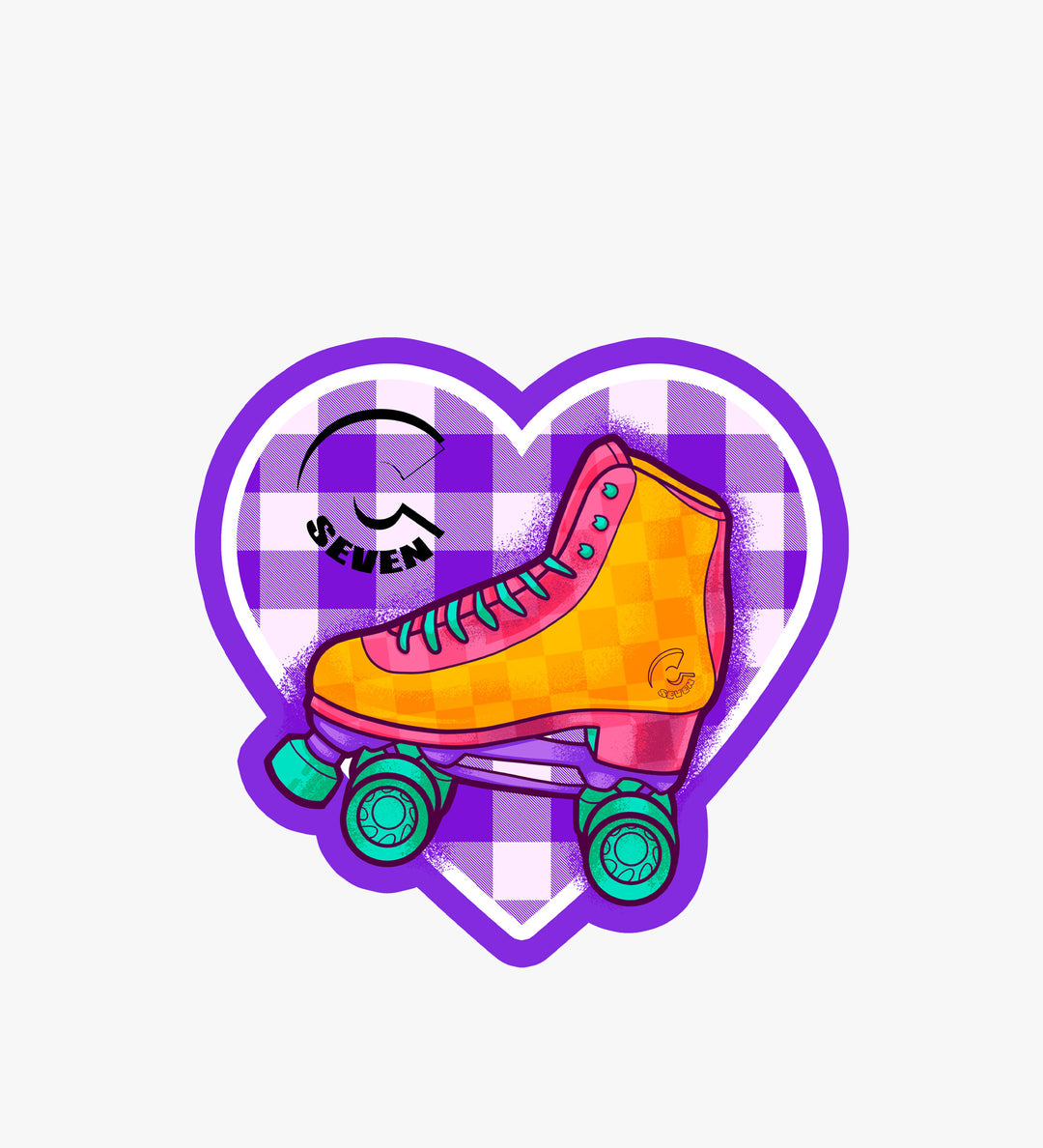 C7skates Love to Skate decorative heart sticker with purple and orange details: 3 x 3-inches in a matte finish print. 