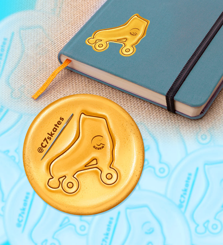 C7skates Roller Skate Dalgona Sticker decorative sticker in toffee yellow inspired by Netflix’s Squid Game Challenge: 3 x 3-inches in a glossy print. 