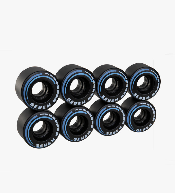 Black C7 roller skate wheels made from durable 82A polyurethane with a 58 mm diameter and 32 mm width