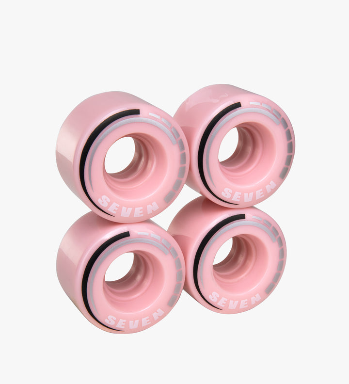 Candy pink C7 roller skate wheels made from durable 82A polyurethane with a 58 mm diameter and 32 mm width