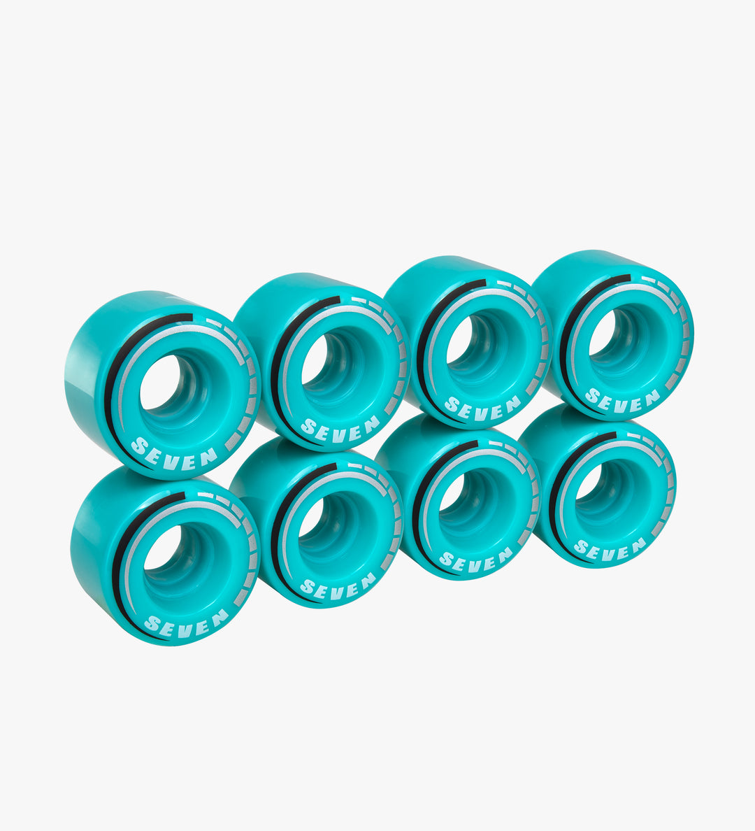 Teal C7 roller skate wheels made from durable 82A polyurethane with a 58 mm diameter and 32 mm width