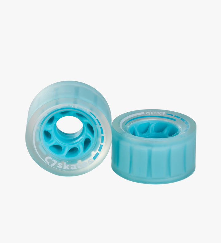 C7skates Powder Blue 62mm roller skate wheels made from durable 83A polyurethane 