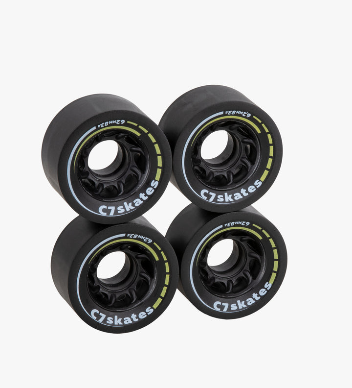 C7skates Queen Bee dark yellow roller skate wheels made from durable 83A polyurethane and a 62mm diameter